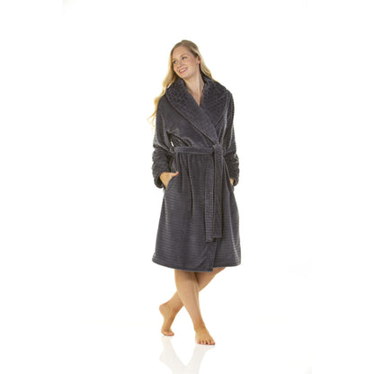 Wysteria Lane Womens Cut-Out Shawl Collar Fleece Robe - Charcoal