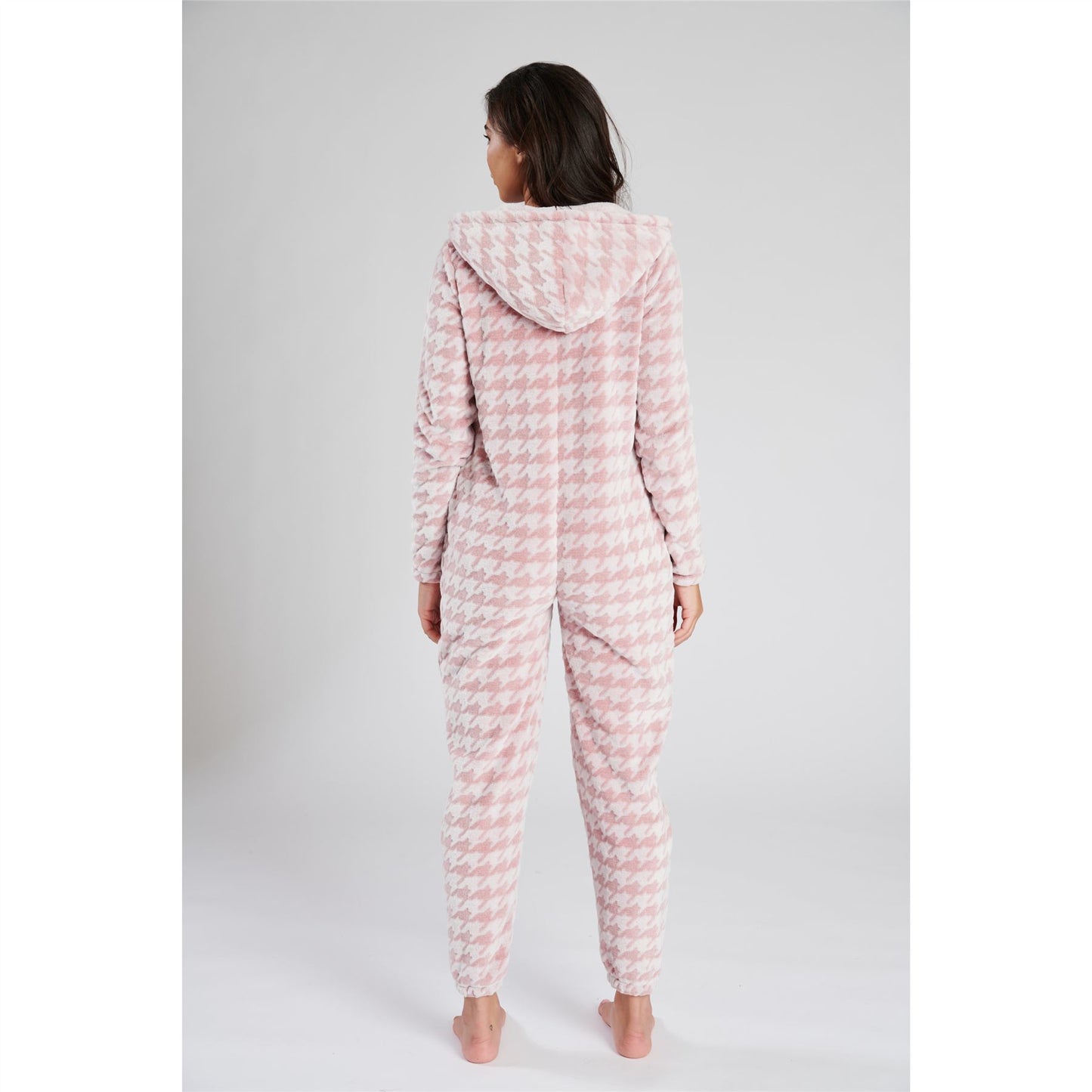 Loungeable Houndstooth Fleece Onesie - Pink