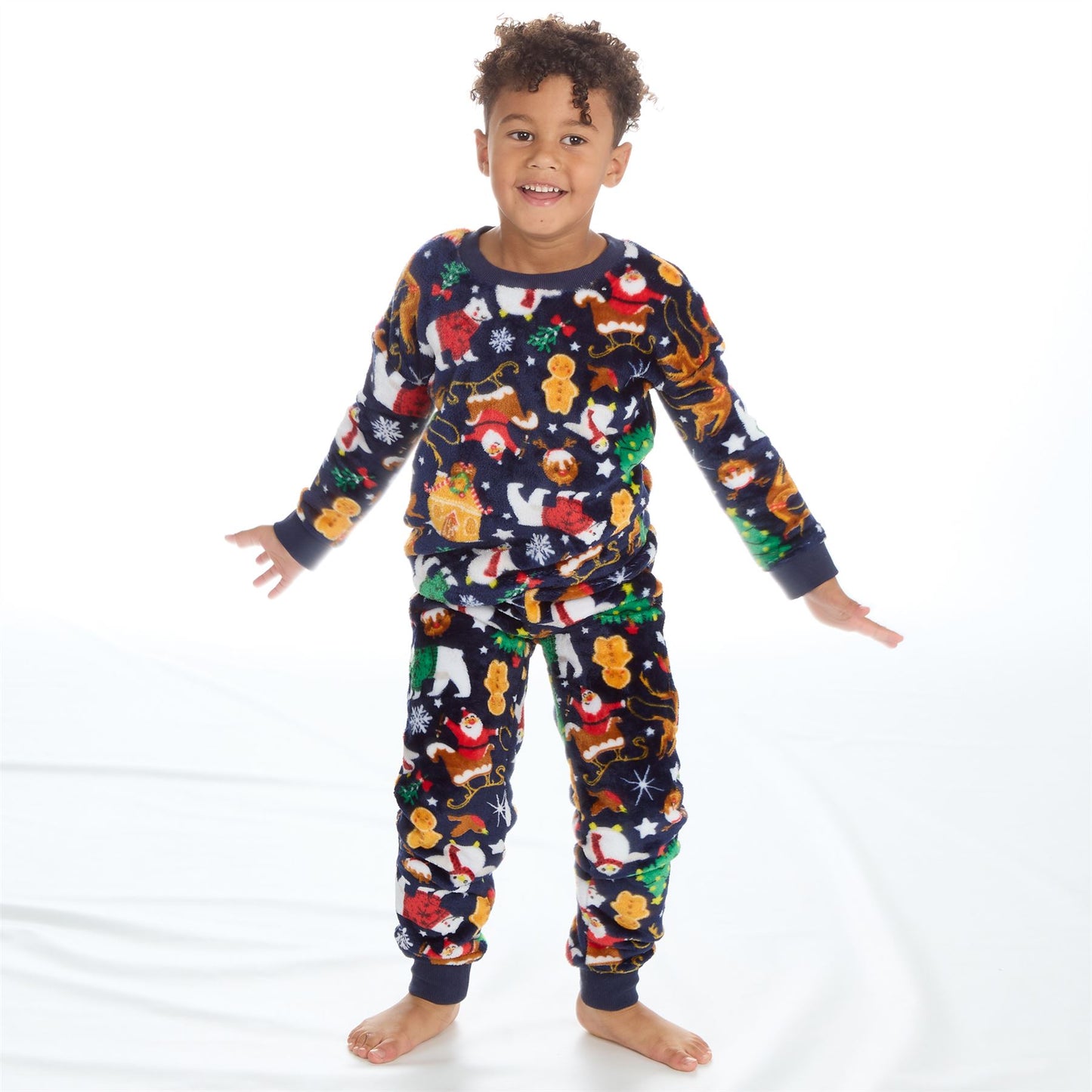 Kids All Over Print Fleece Christmas Pyjamas - Navy (2-6 Years)