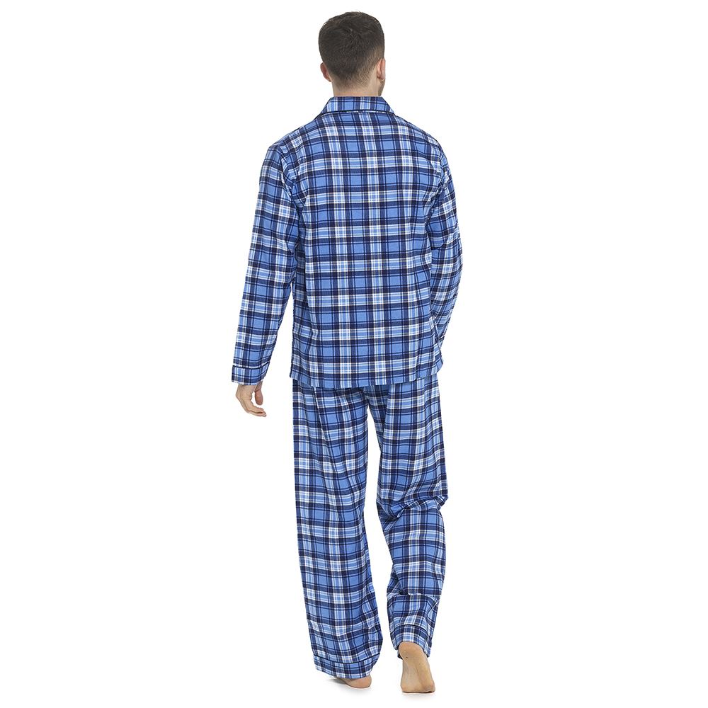 Tom Franks Mens Flannel Check Pyjamas - Blue Tom Franks
