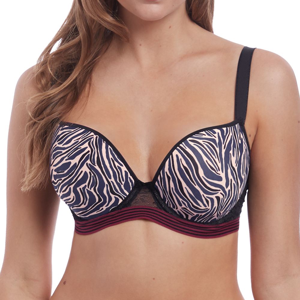 Freya Wild Animal Print Moulded Plunge Bra - Black Zebra