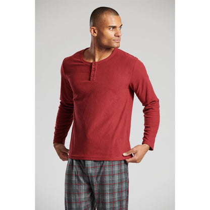 Loungeable Mens Ribbed Fleece Pyjamas - Red/Grey Check