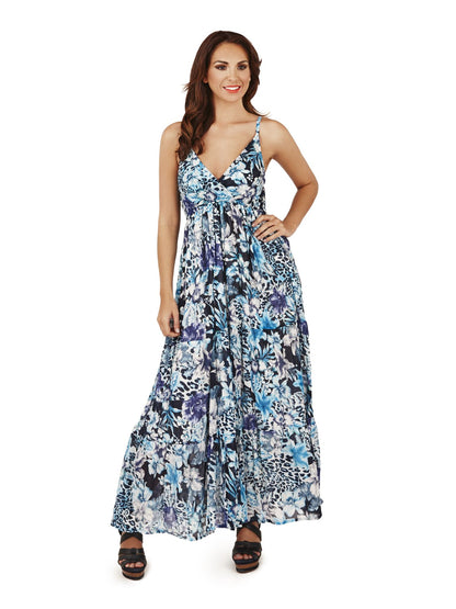 Pistachio Floral Strappy Maxi Dress - Blue