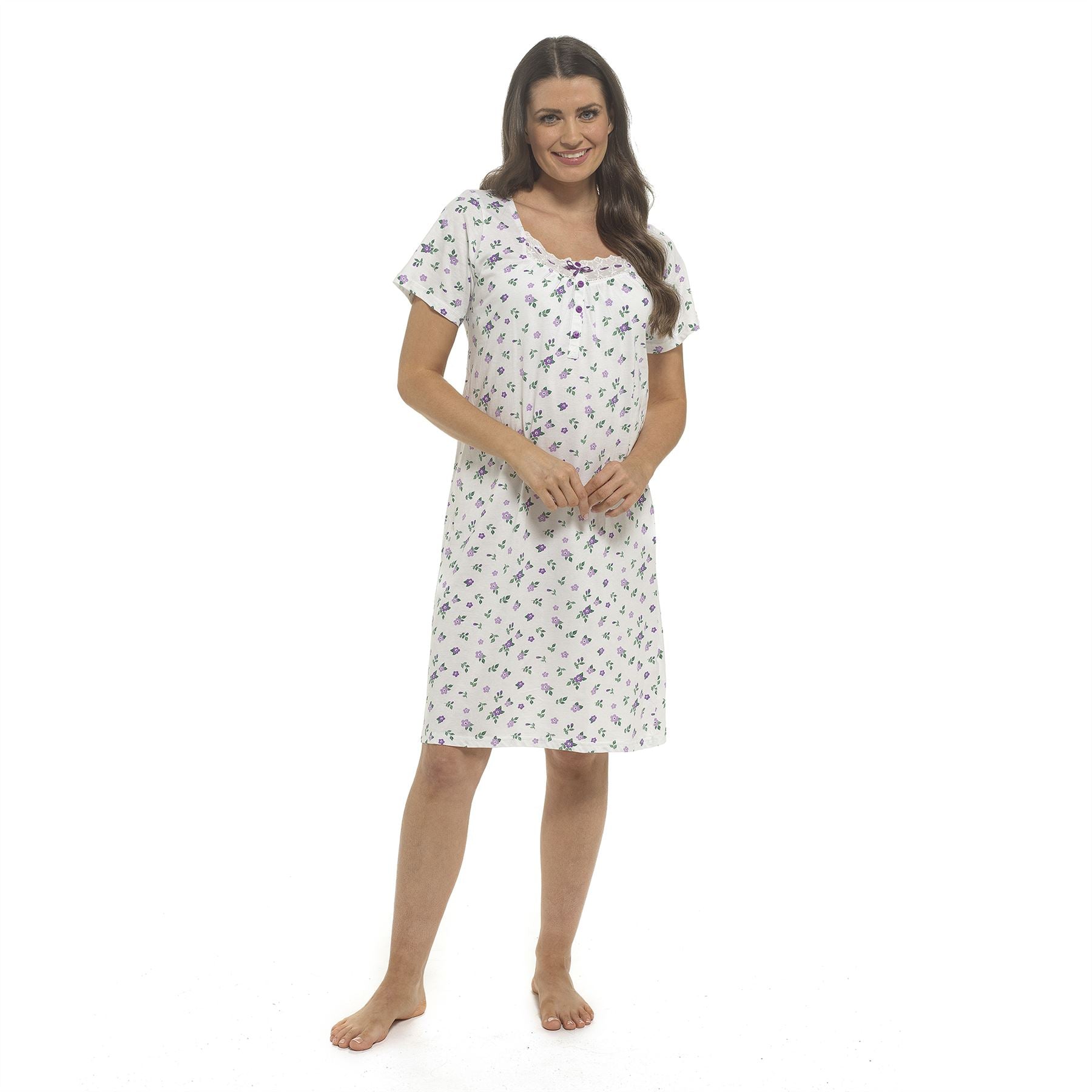 Wolf and Harte Short Sleeve Floral Nightdress White/Lilac Wolf and Harte