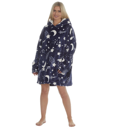 Forever Dreaming Womens Oversized Fleece Hoodie - Navy Stars