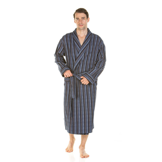 Haigman Mens Brushed Cotton Robe - Blue Stripe