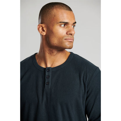 Loungeable Mens Ribbed Fleece/Woven Pyjamas - Navy/Navy Check