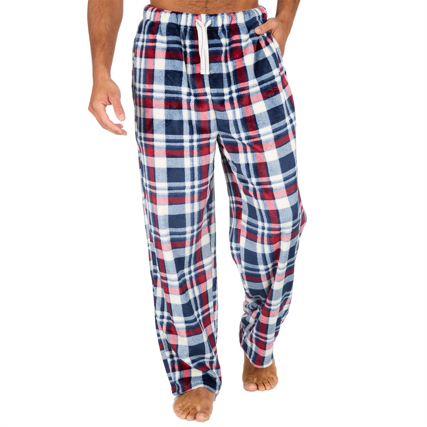 Cargo Bay Mens Fleece Lounge Pants - Burgundy Check