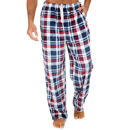 Cargo Bay Mens Fleece Lounge Pants - Burgundy Check