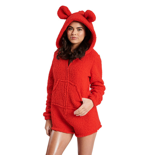 Loungeable Borg Fleece Romper Onesie - Red