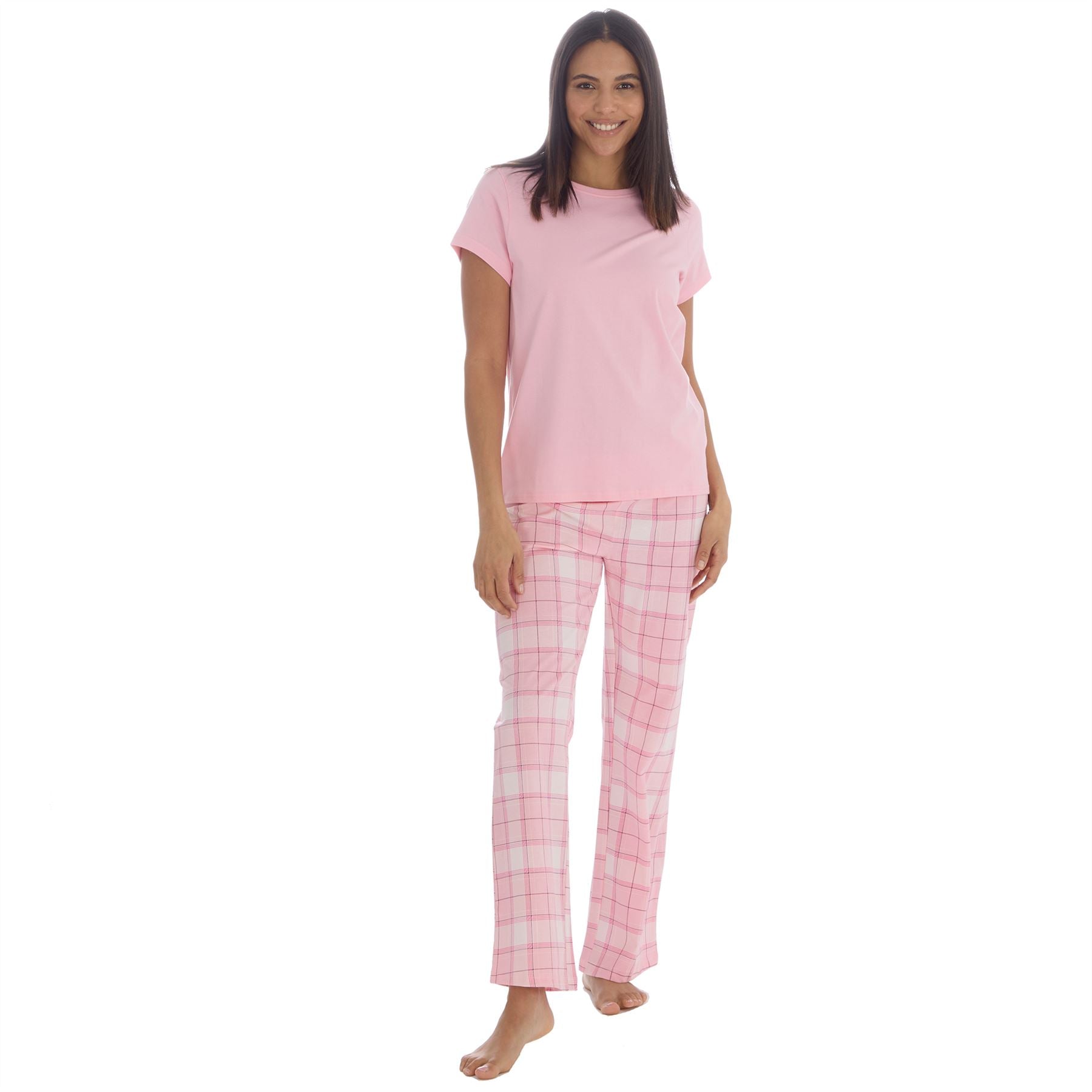 Forever Dreaming Womens T Shirt and Check Pants Pyjamas - Pink Forever Dreaming