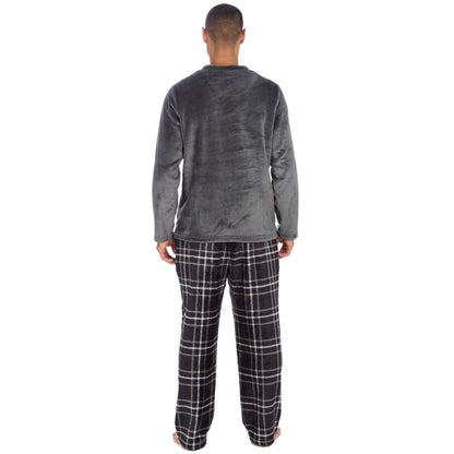 Cargo Bay Mens Fleece Check Pyjamas - Grey/Black Check
