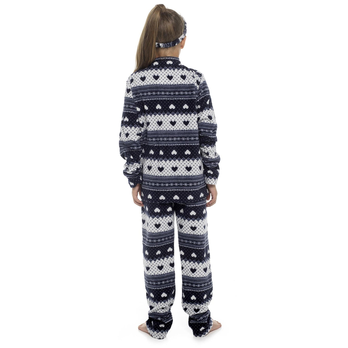 Follow That Dream Kids Fairisle Hearts Fleece Pyjamas - Navy