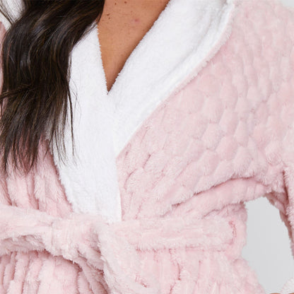 Loungeable Luxury Geometric Fleece Hooded Maxi Robe - Pink
