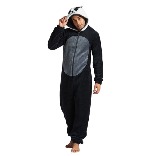 Loungeable Mens Badger Fleece Onesie - Black