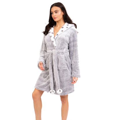 Loungeable Womens Frosted Spot Fleece Hooded Robe