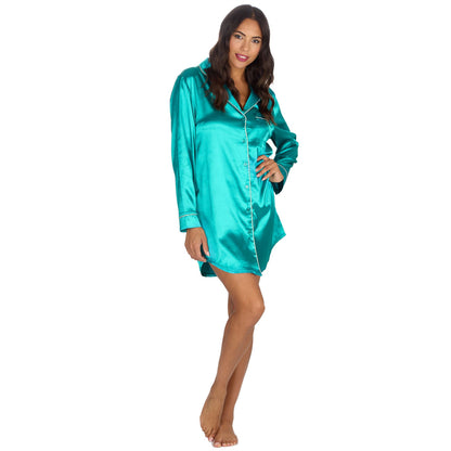 Slumber Party Womens Satin Nightshirt - Teal