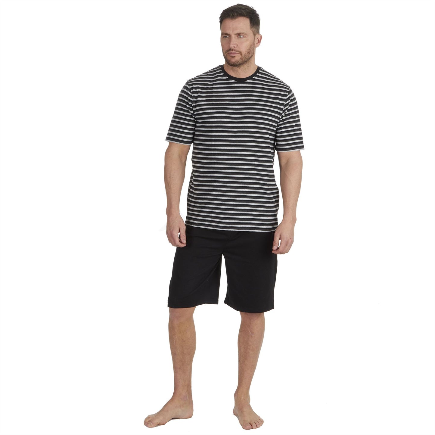 Momentii Mens Yarn Dyed Stripe T Shirt and Shorts - Black