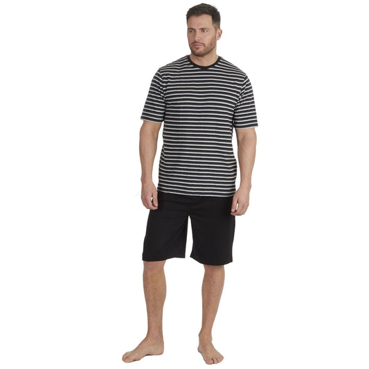 Momentii Mens Yarn Dyed Stripe T Shirt and Shorts - Black