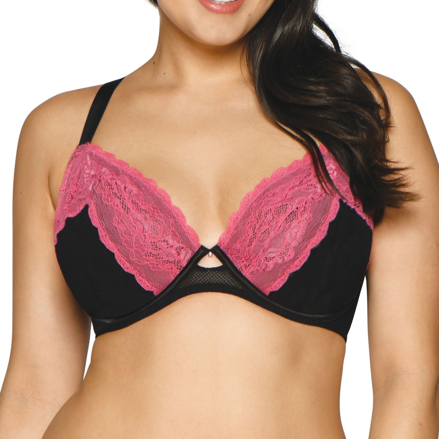 Curvy Kate In Love With Lace Plunge Bra - Black/Pink