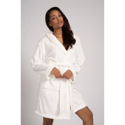 Loungeable Womens Satin Trim Fleece Hooded Robe - Ivory