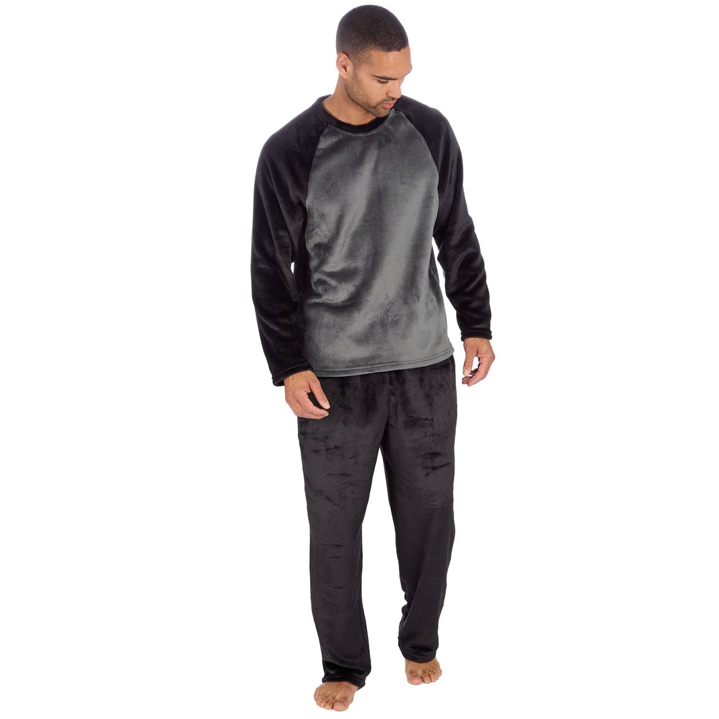 Cargo Bay Mens Raglan Fleece Pyjamas - Black/Charcoal