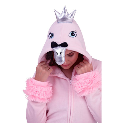 Loungeable Womens Swan Fleece Onesie - Pink