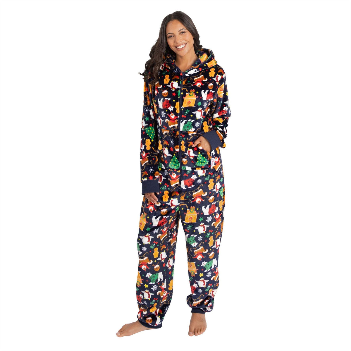 Huggable Hoodie Unisex Adult Christmas Fleece Onesie - Navy Huggable Hoodie