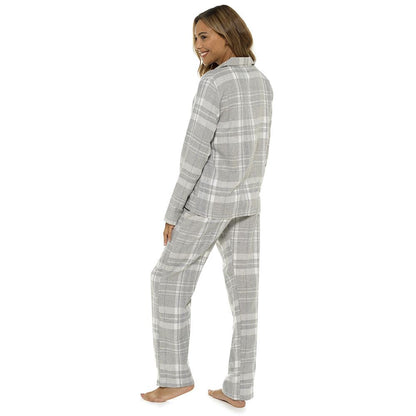 Foxbury Womens Check Print Button Through Pyjamas - Grey Foxbury