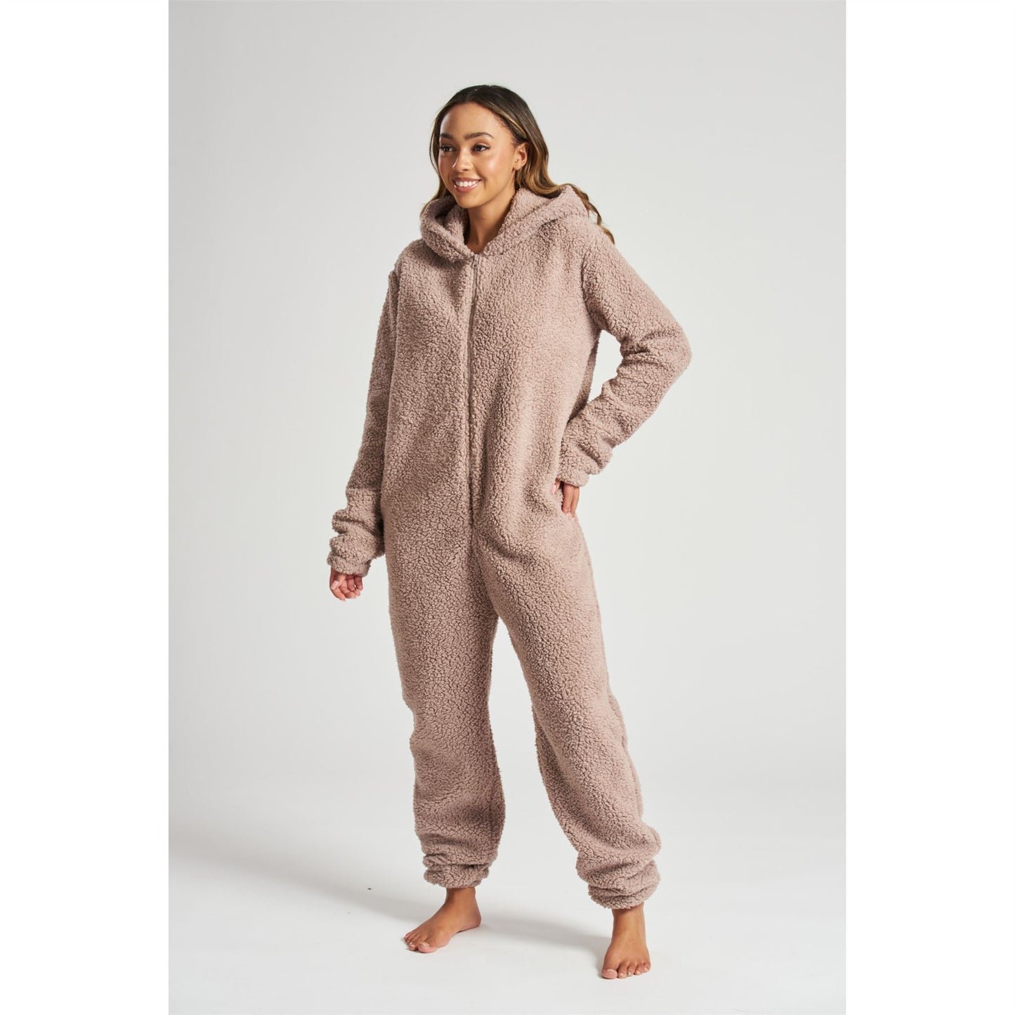 Loungeable Womens Sherpa Fleece Teddy Bear Onesie - Mink