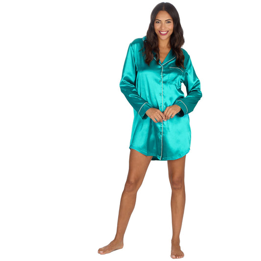 Slumber Party Womens Satin Nightshirt - Teal
