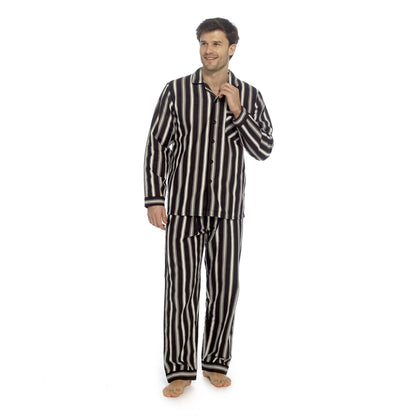 Tom Franks Mens Flannel Pyjamas - Black/White Stripe Tom Franks