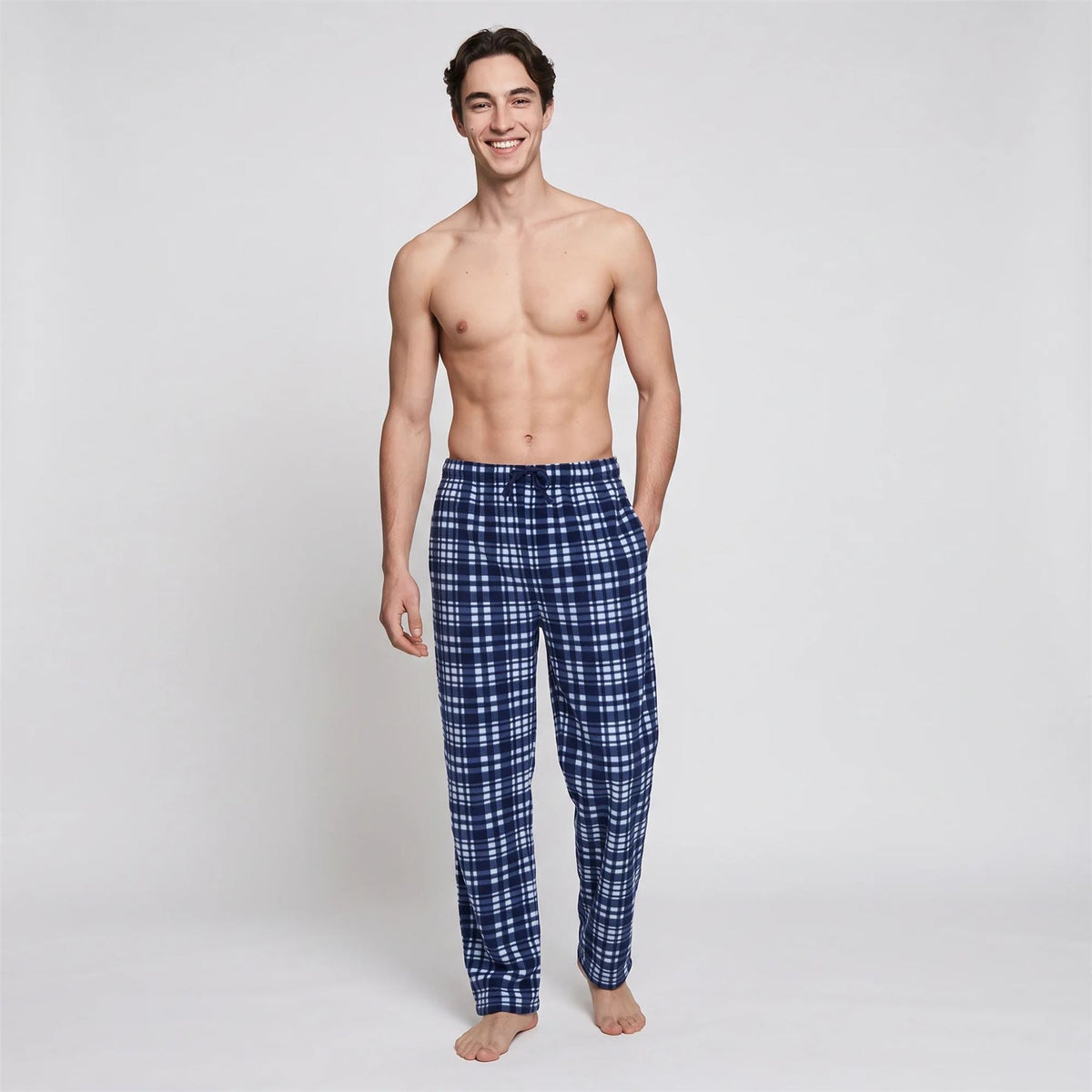 Gaubert Mens Check Fleece Lounge Pants (2 Pack) - Black/Blue Gaubert