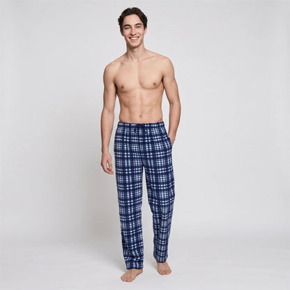 Gaubert Mens Check Fleece Lounge Pants (2 Pack) - Black/Blue Gaubert