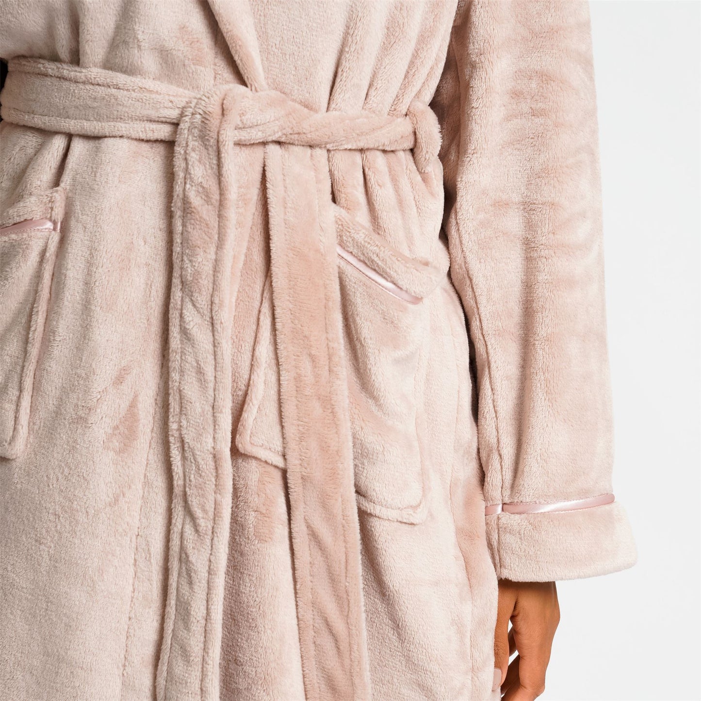 Loungeable Womens Satin Trim Fleece Hooded Robe - Mink