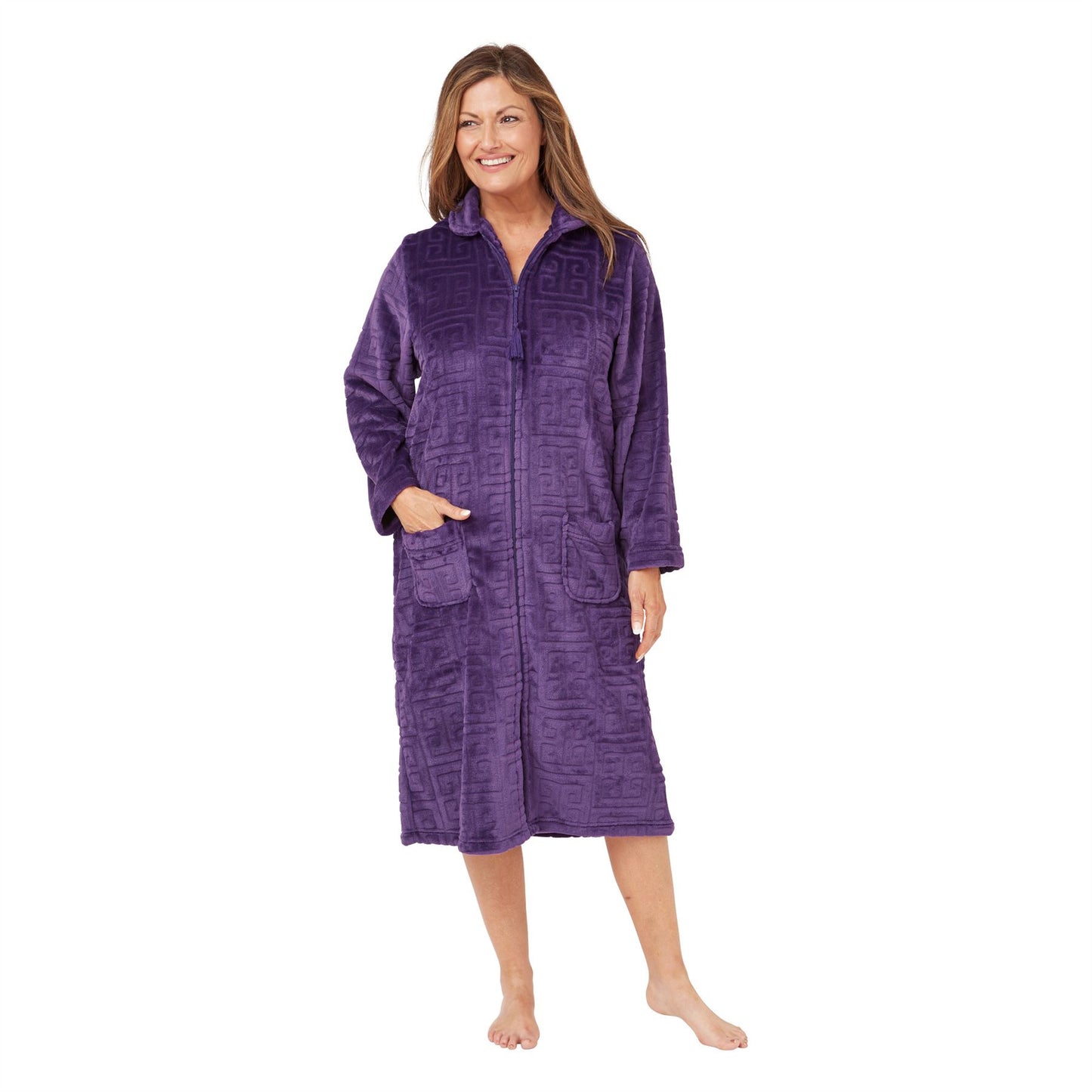 Marlon Womens Geometric Embossed Zip Robe - Purple