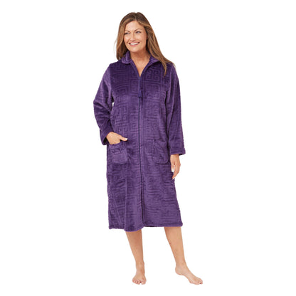 Marlon Womens Geometric Embossed Zip Robe - Purple