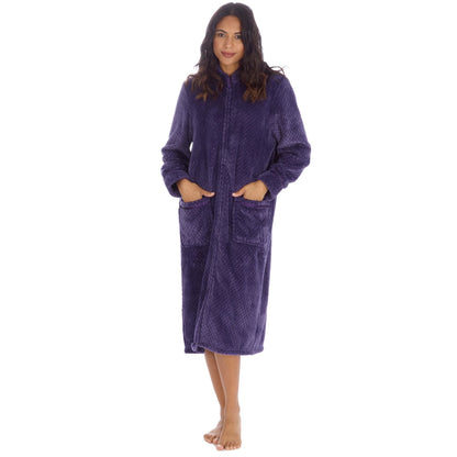 Countess Christie Zip Through Waffle Knit Robe - Purple