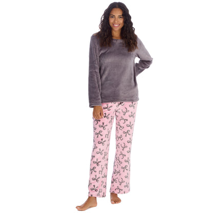 Forever Dreaming Womens Fleece Pyjamas - Pink/Silver Bows
