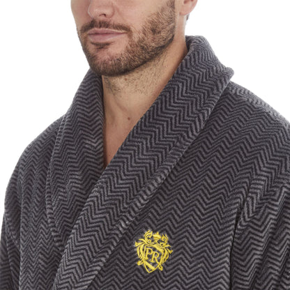 Pierre Roche Mens Chevron Shawl Collar Fleece Robe - Grey
