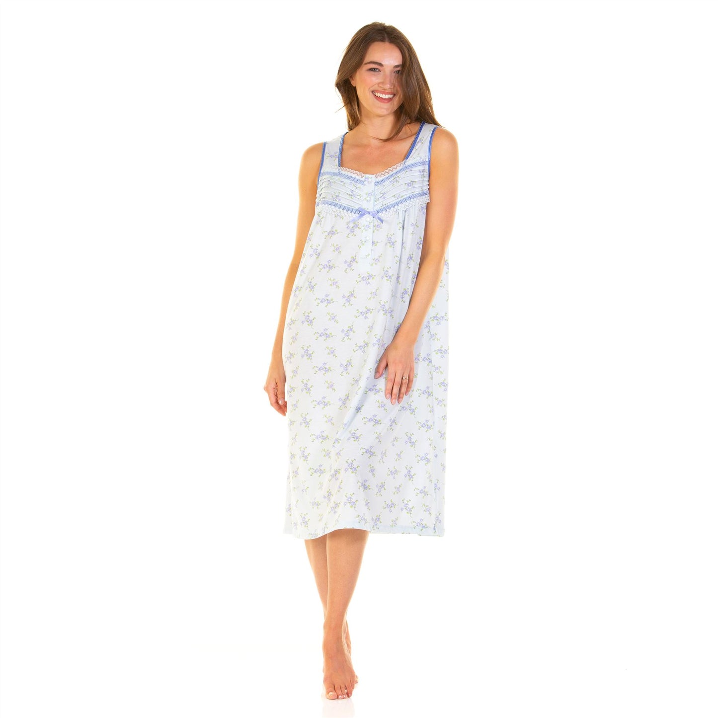 La Marquise Sleeveless Jersey Floral Nightdress - Blue