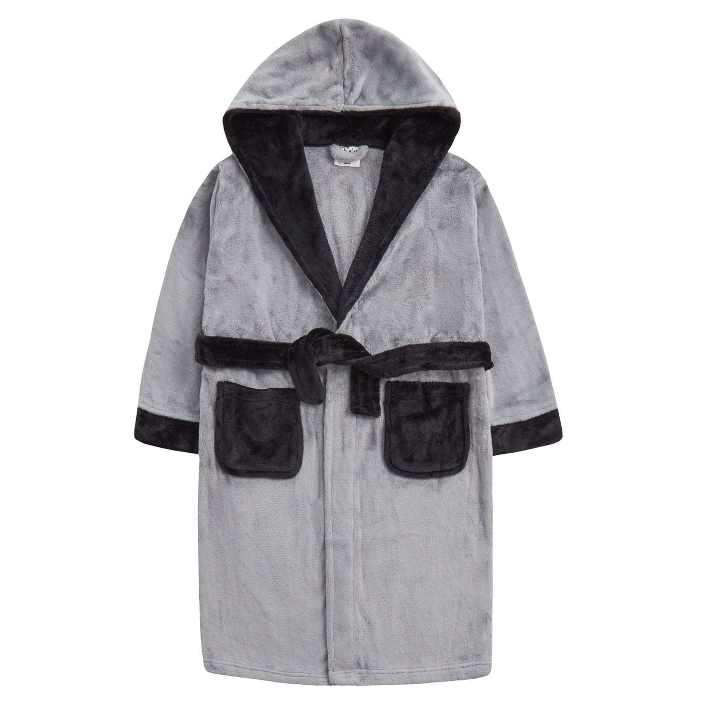 4Kidz Kids Contrast Hooded Fleece Robe - Grey