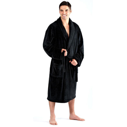 Loungeable Mens Solid Collar Fleece Robe - Black