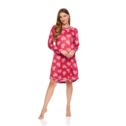 La Marquise Womens Jersey Knit Stars Long Sleeve Nightdress - Red