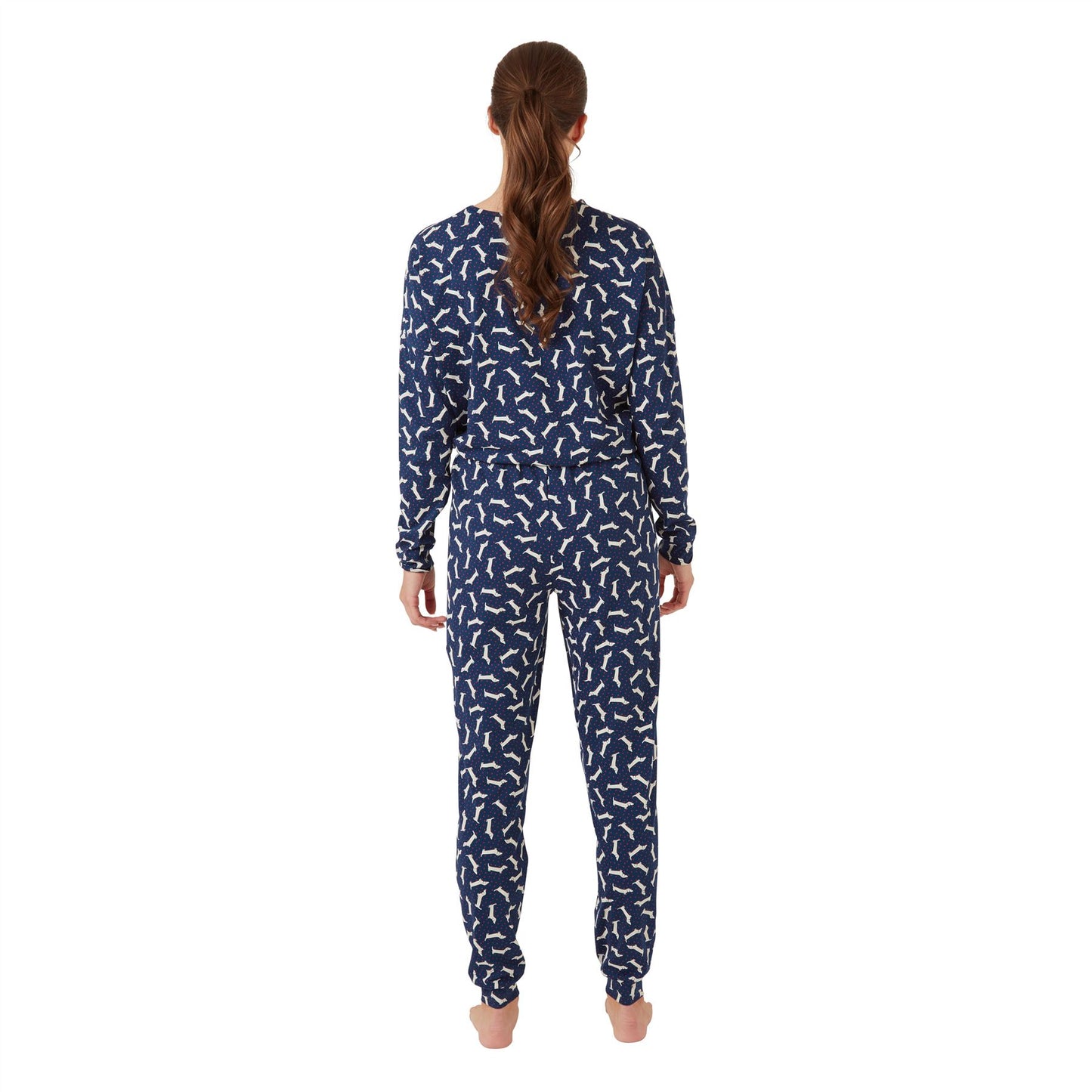 Indigo Sky Womens Dachshund Jersey Cotton Pyjamas - Navy