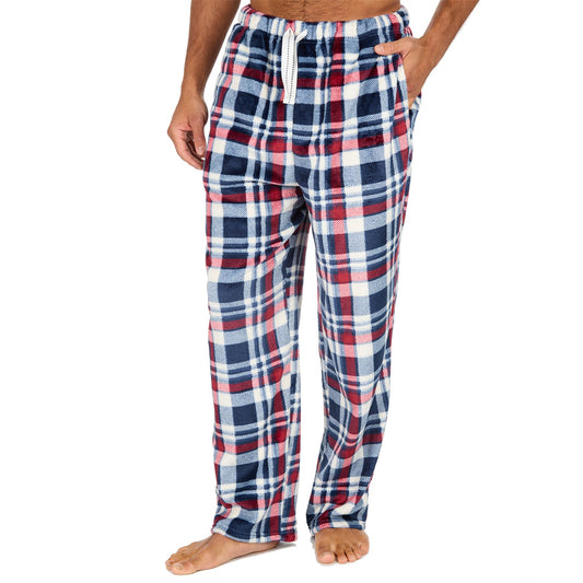 Cargo Bay Mens Fleece Lounge Pants - Burgundy Check