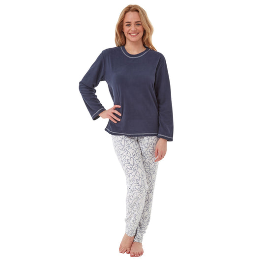 Hot Honi Womens Hearts Fleece Pyjama Set - Navy
