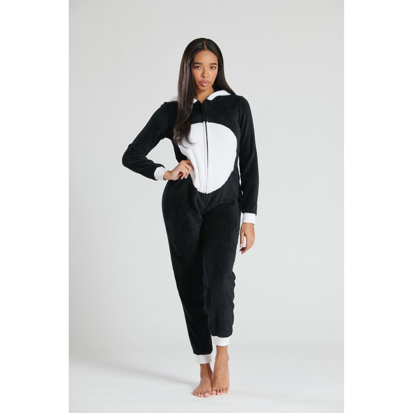 Loungeable Womens Panda Fleece Onesie - Black/White