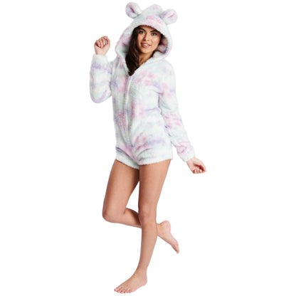 Loungeable Womens Tie Dye Sherpa Fleece Romper Onesie - Pastel