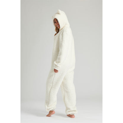 Loungeable Womens Cream Borg Fleece Teddy Bear Onesie